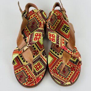Antelope Women Rey Taupe Leather Flat Sandals US Size 5 Geometric Pattern‎